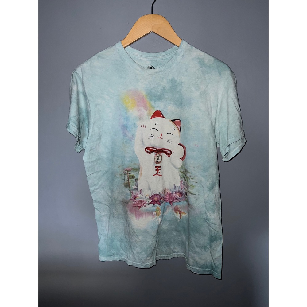The Mountain Maneki-neko Lucky Cat Tie-Dye Graphic T-Shirt Blue Mens Medium